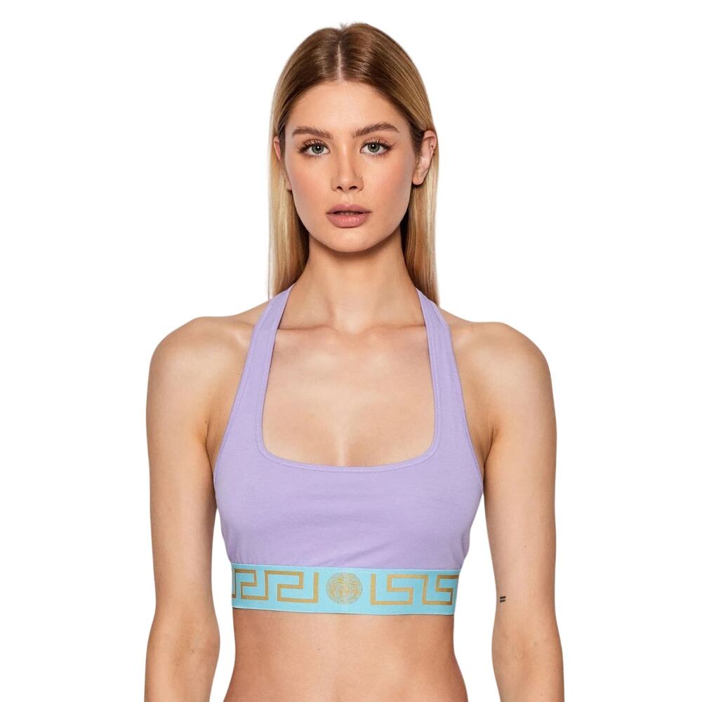 Versace Greca Border Pullover Racerback Sports Bra Lilac Blue Women's Size 1